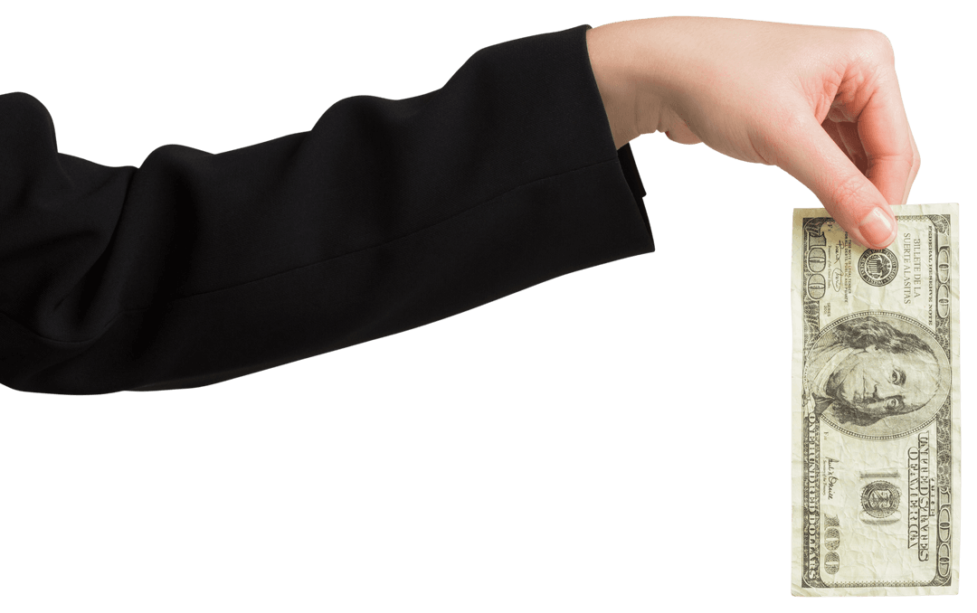 Transparent Businesswoman Handling Hundred Dollar Bill Isolated