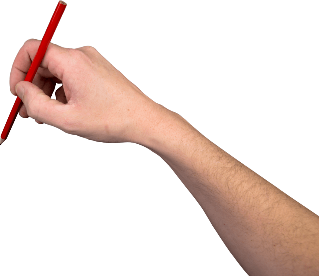 Transparent Hand Using Red Pencil in Creative Action