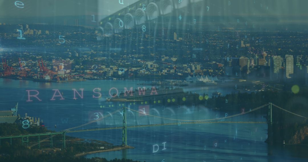 Digital Security and Background Cityscape with Ransomware Concept
