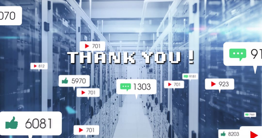 Growing Statistics and Thanks Above Modern Server Room