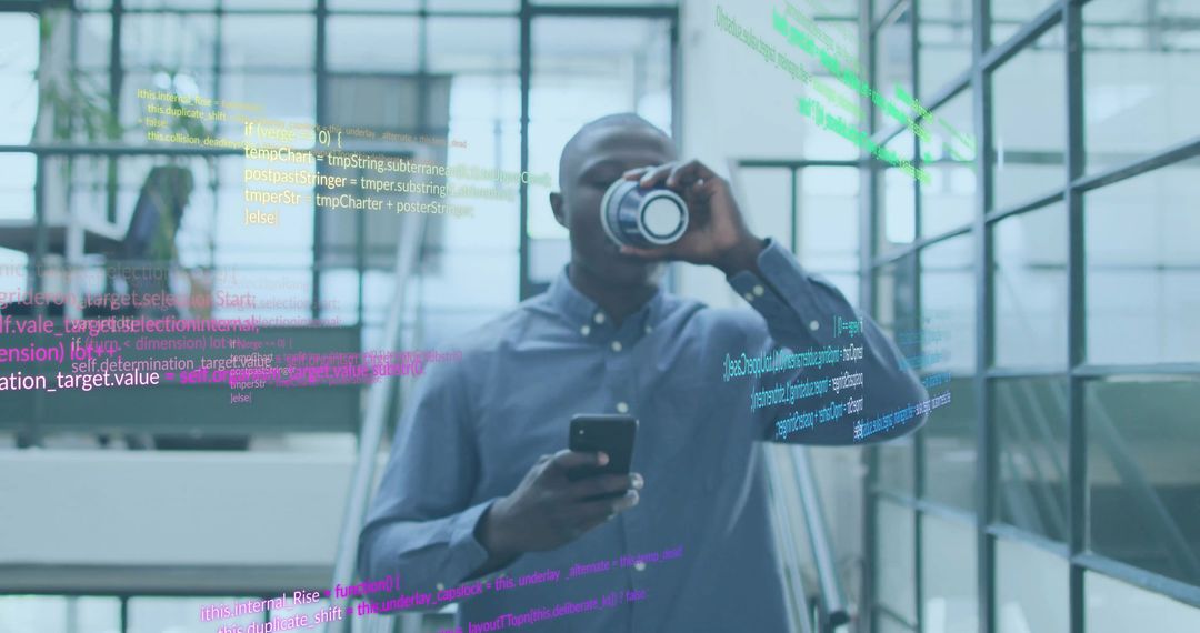 Professional Take on Technology: Code and Coffee Inside Modern Atrium