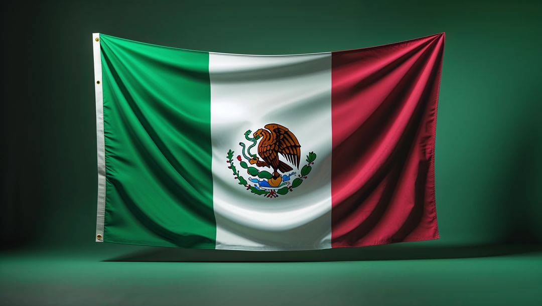 Mexican Flag Hanging on Textured Surface in Studio Light