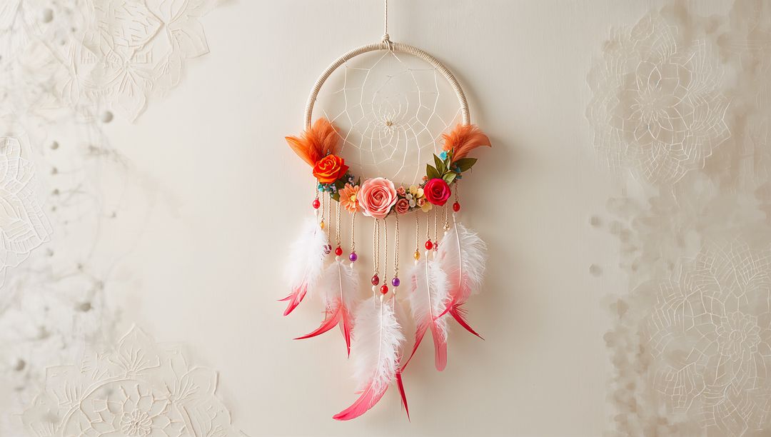 Elegant Bohemian Dreamcatcher with Roses and Feathers