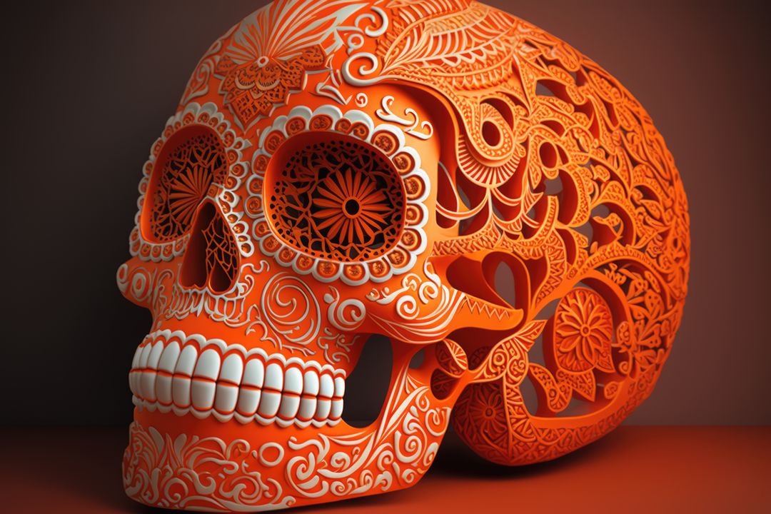 Orange mexican decorative sugar skull on gray background, using generative ai technology - Free Images, Stock Photos and Pictures on Pikwizard.com