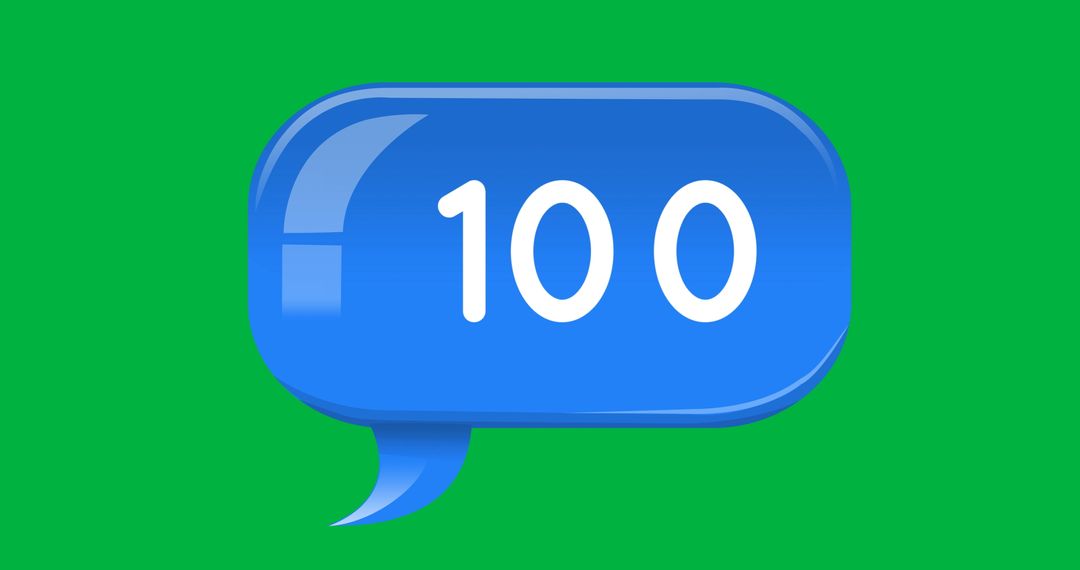 Blue Chat Bubble with 100 Notifications Icon on Green