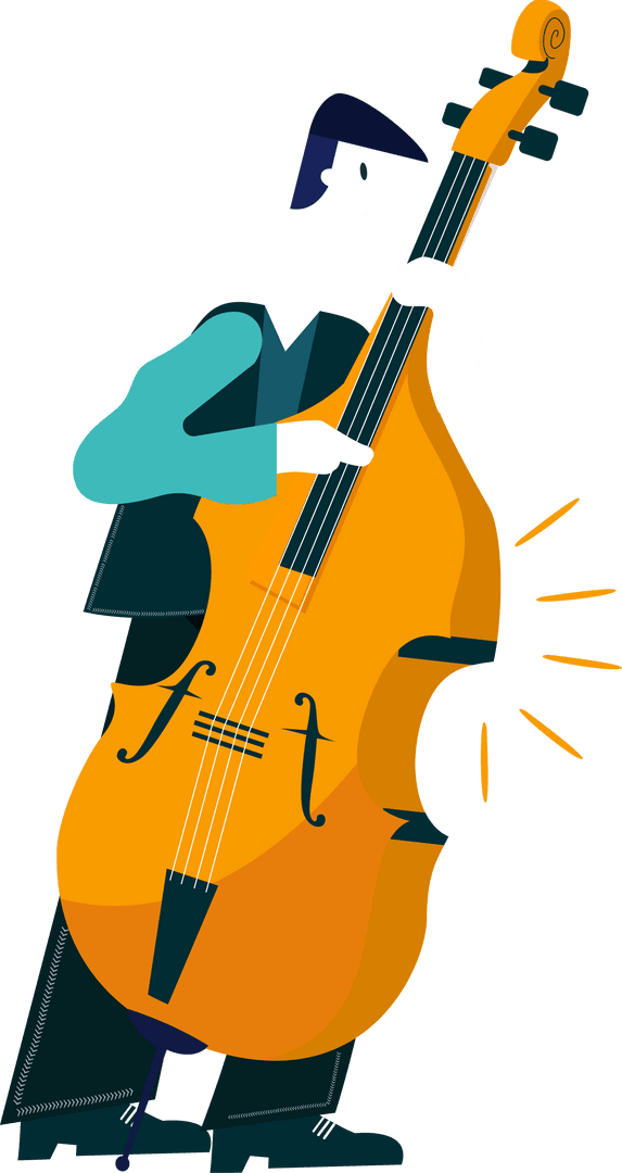 Musician Serenading with Double Bass on Transparent Background