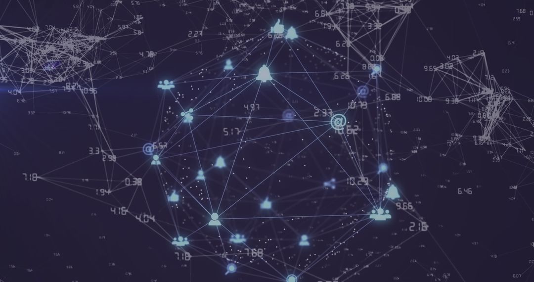 Global Network with Glowing Digital Icons on Blue Background