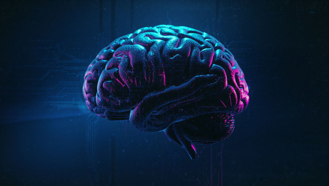 Neon 3D Brain in Futuristic Sci-Fi Cybernetic Interface