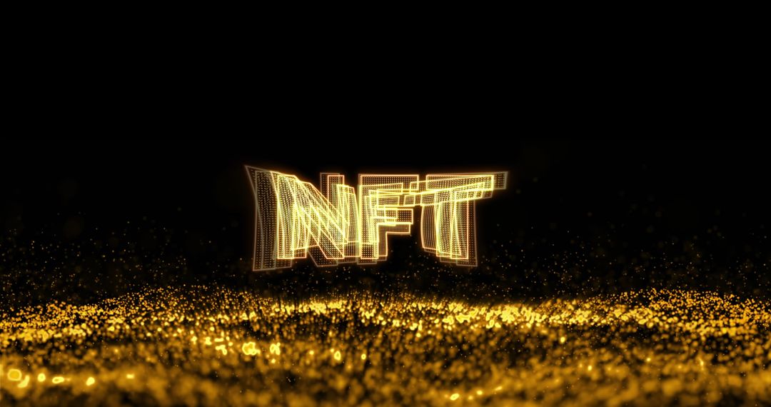 Golden NFT Symbol Over Glittering Digital Landscape