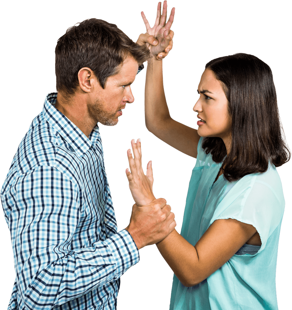 Transparent Unhappy Couple Arguing Face to Face, Intense Expression
