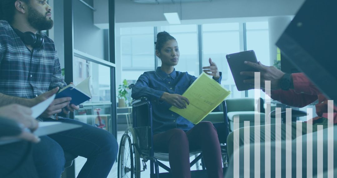 Casual Business Meeting with Diverse Team and Data Analytics