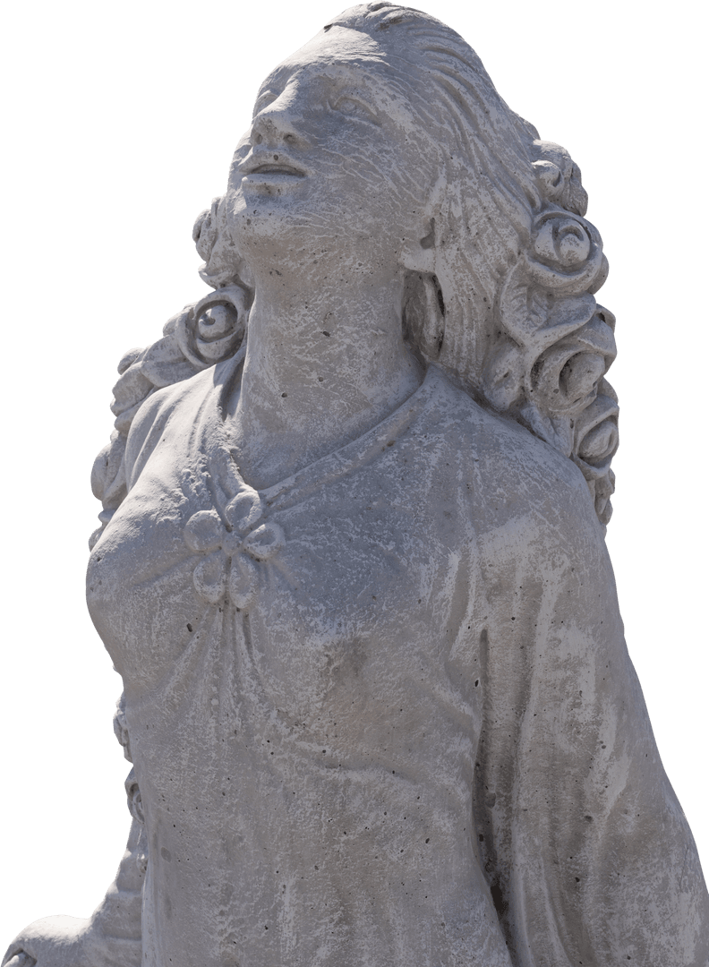 Ancient Weathered Stone Sculpture of Woman Transparent Background