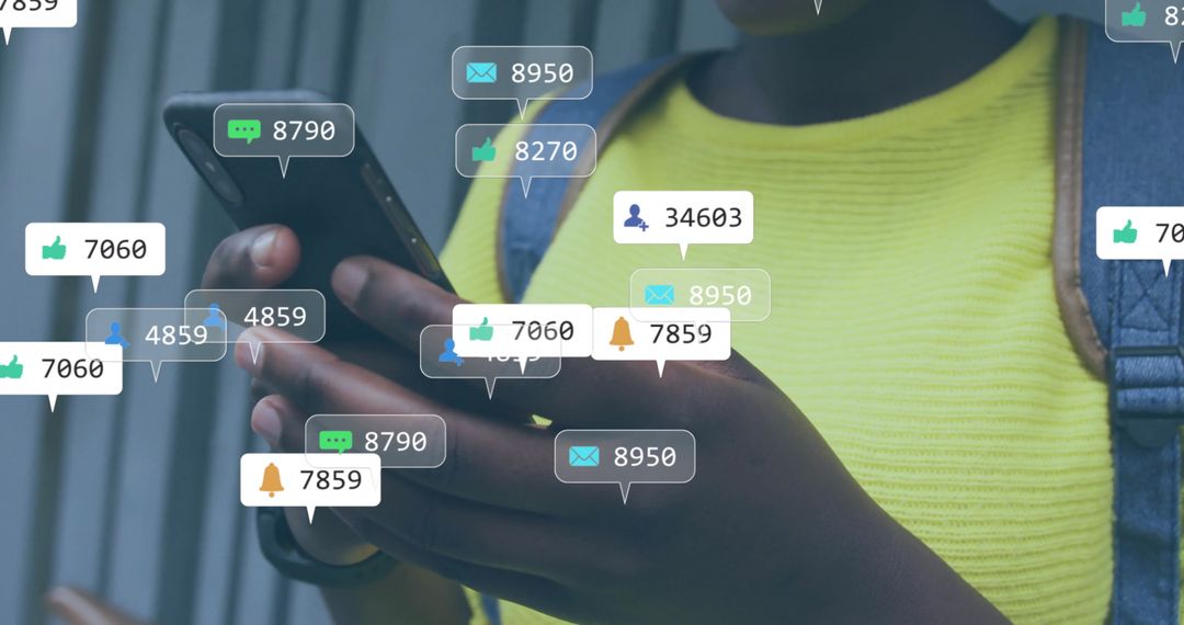 Person Engaging with Active Smartphone Notifications in Urban Environment