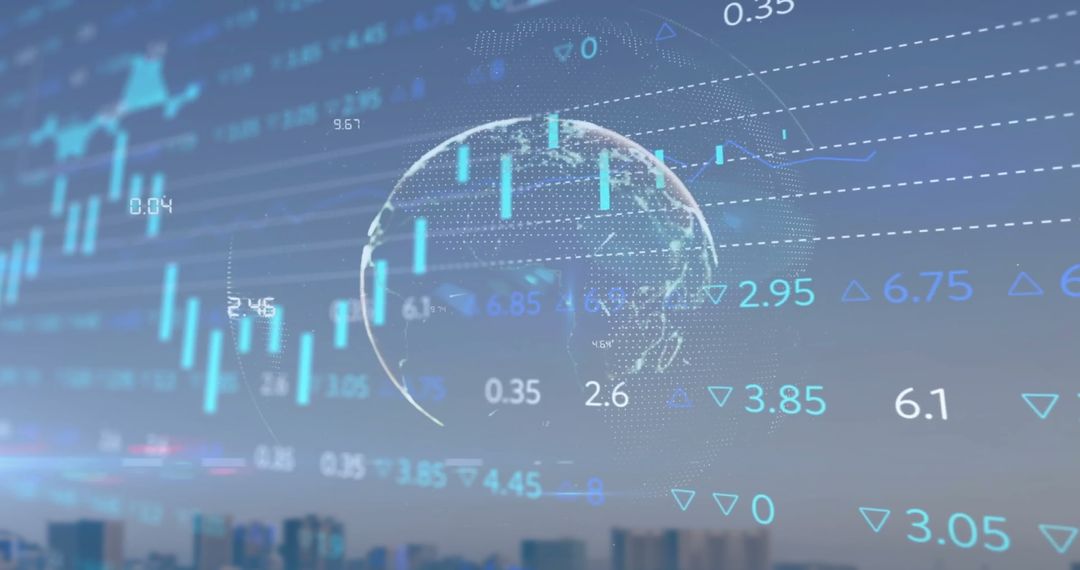 Global Finance Concept with Stock Data Over Cityscape Background