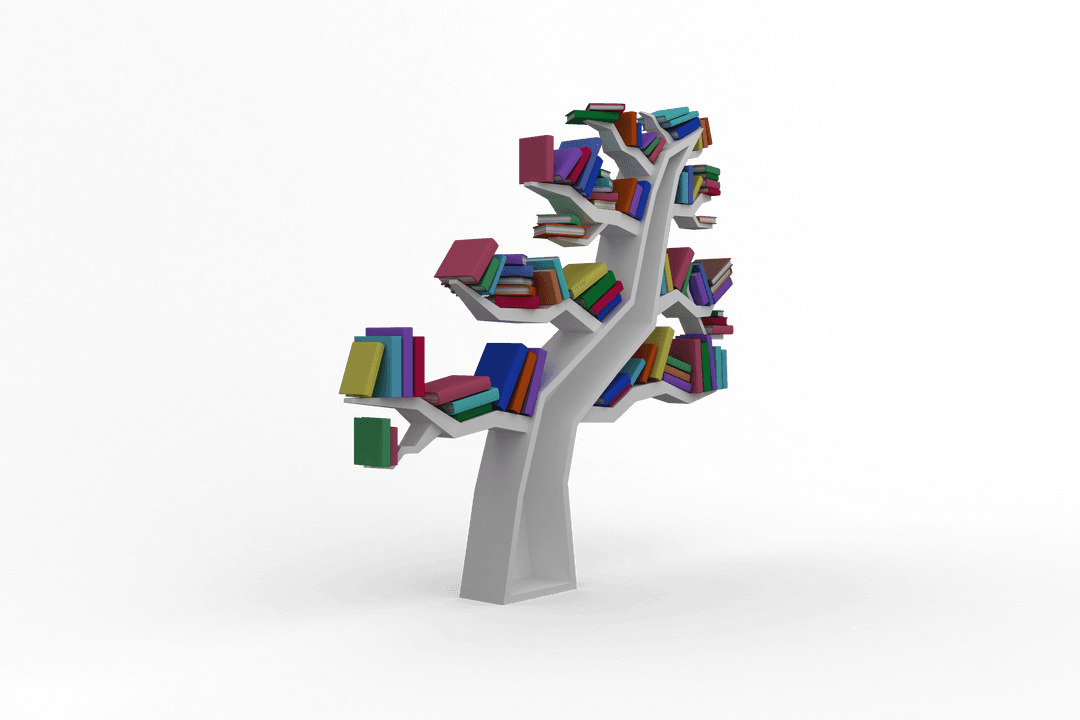 Colorful Book Tree Bookshelf on Transparent Background