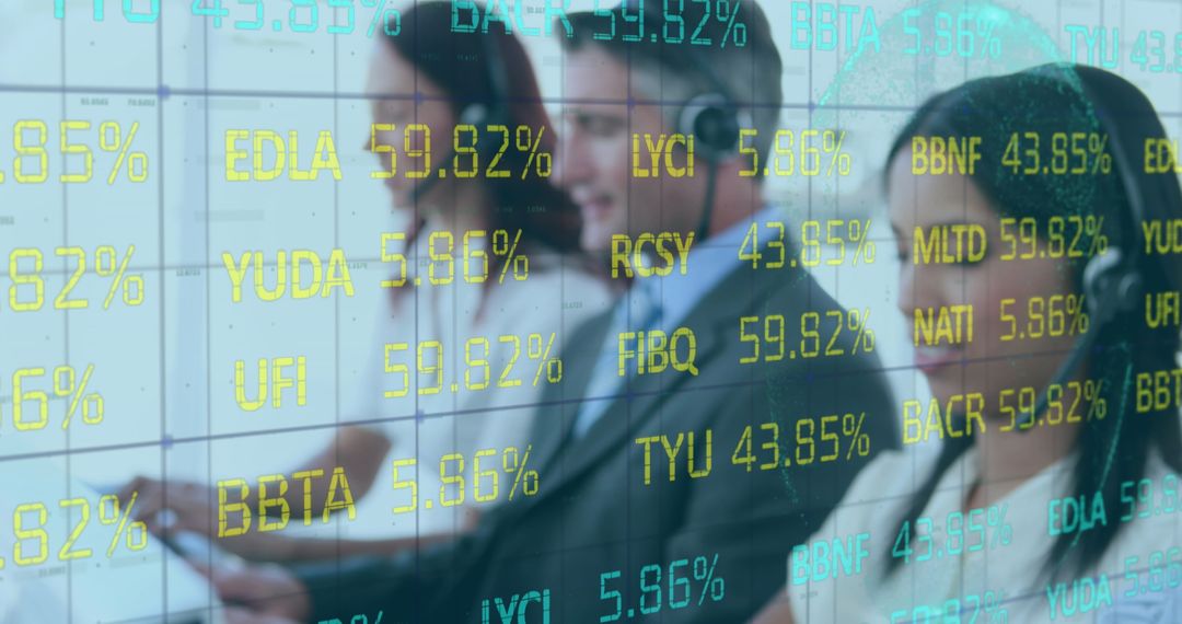 Call Center Workers with Financial Data on Digital Screen