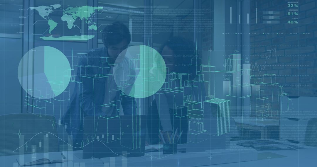 Diverse Businesspeople Analyzing Digital Data with Futuristic Interface