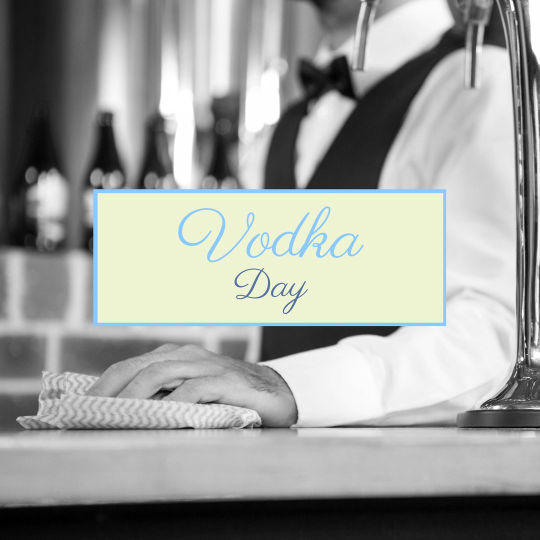 Image of vodka day over midsection of caucasian male barman in black and white - Download Free Stock Templates Pikwizard.com