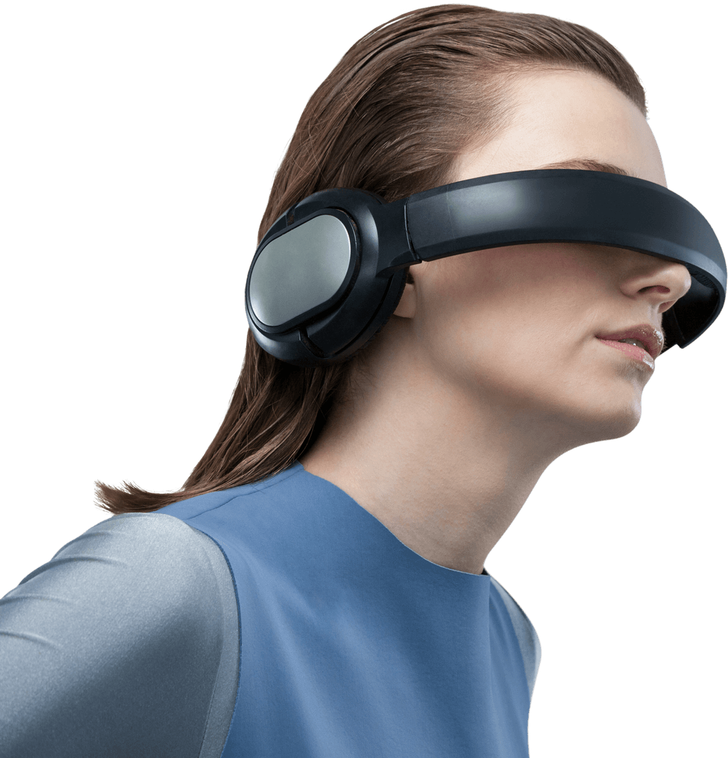 Transparent VR Experience Young Woman Immersed in Future Technology