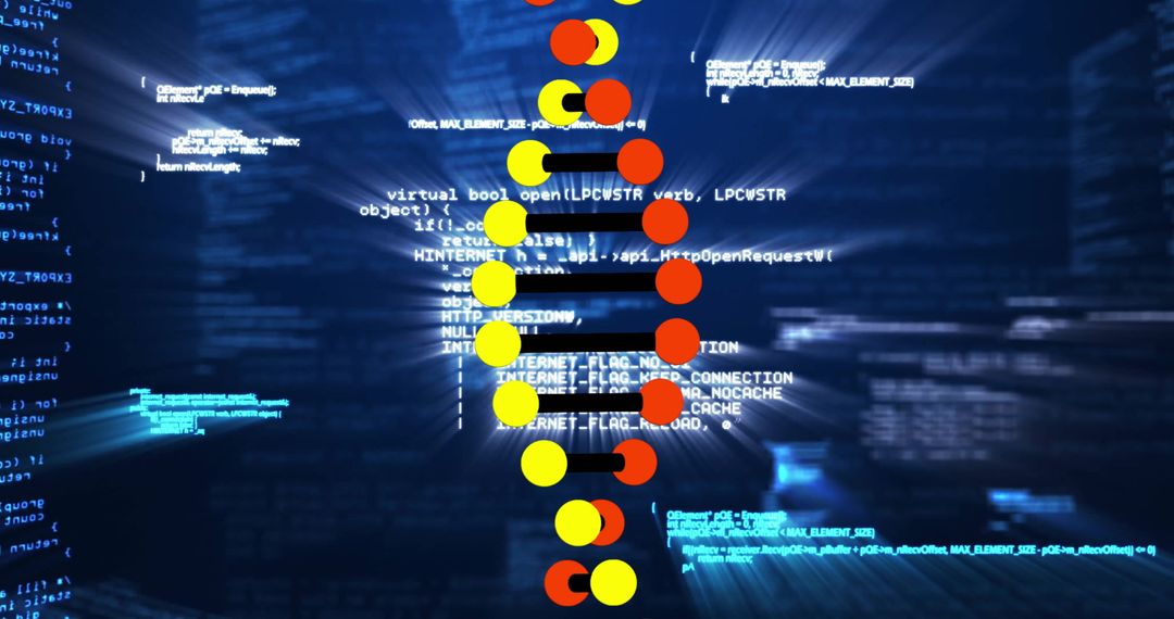 DNA Helix Superimposed Over Digital Code Background