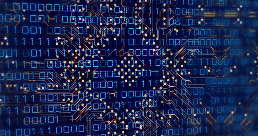 Glowing Motherboard with Binary Code Background