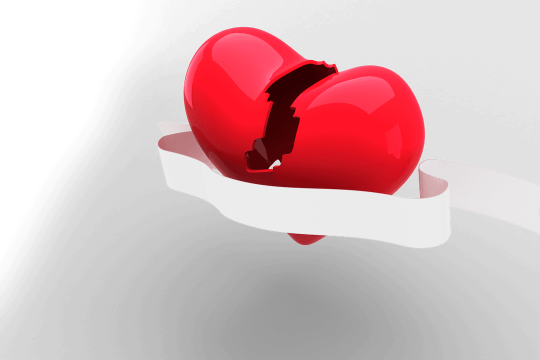 Broken Heart Illustration with Ribbon on Transparent Background