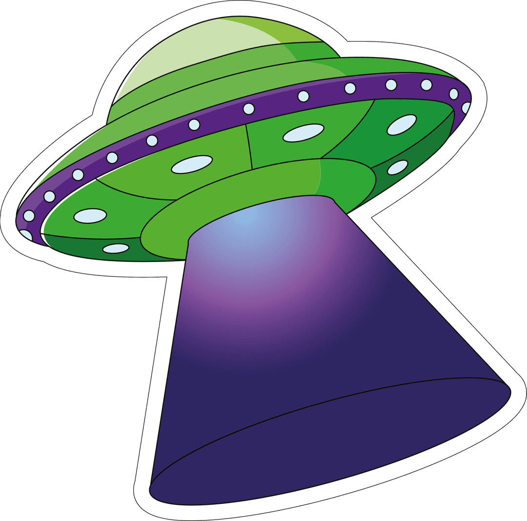Digital Illustration of Green UFO Shining Purple Light on Transparent Setup