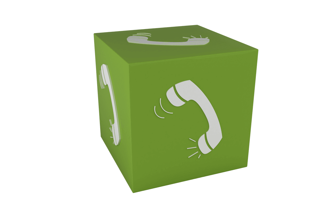 Green Cube with Telephone Icon on Transparent Background