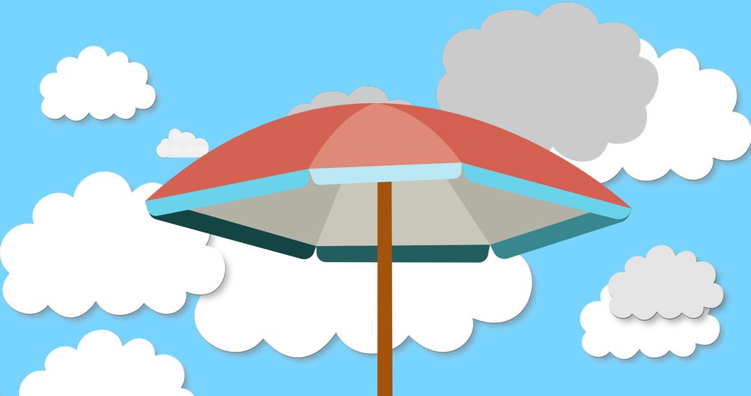 Playful Umbrella and Clouds Minimalist Sky Scene