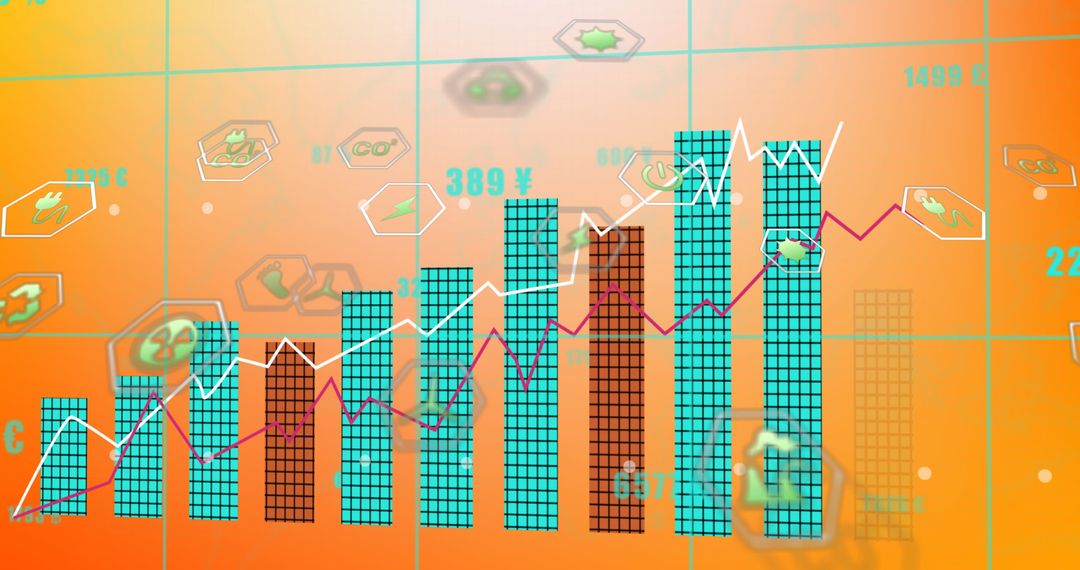 Rising Financial Graph with Eco Symbols and Currency Data