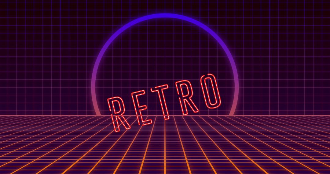 Bright Neon Retro Text with Grid Background
