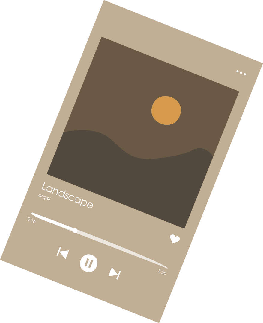 Floating Minimalist Music Player Card on Transparent Background