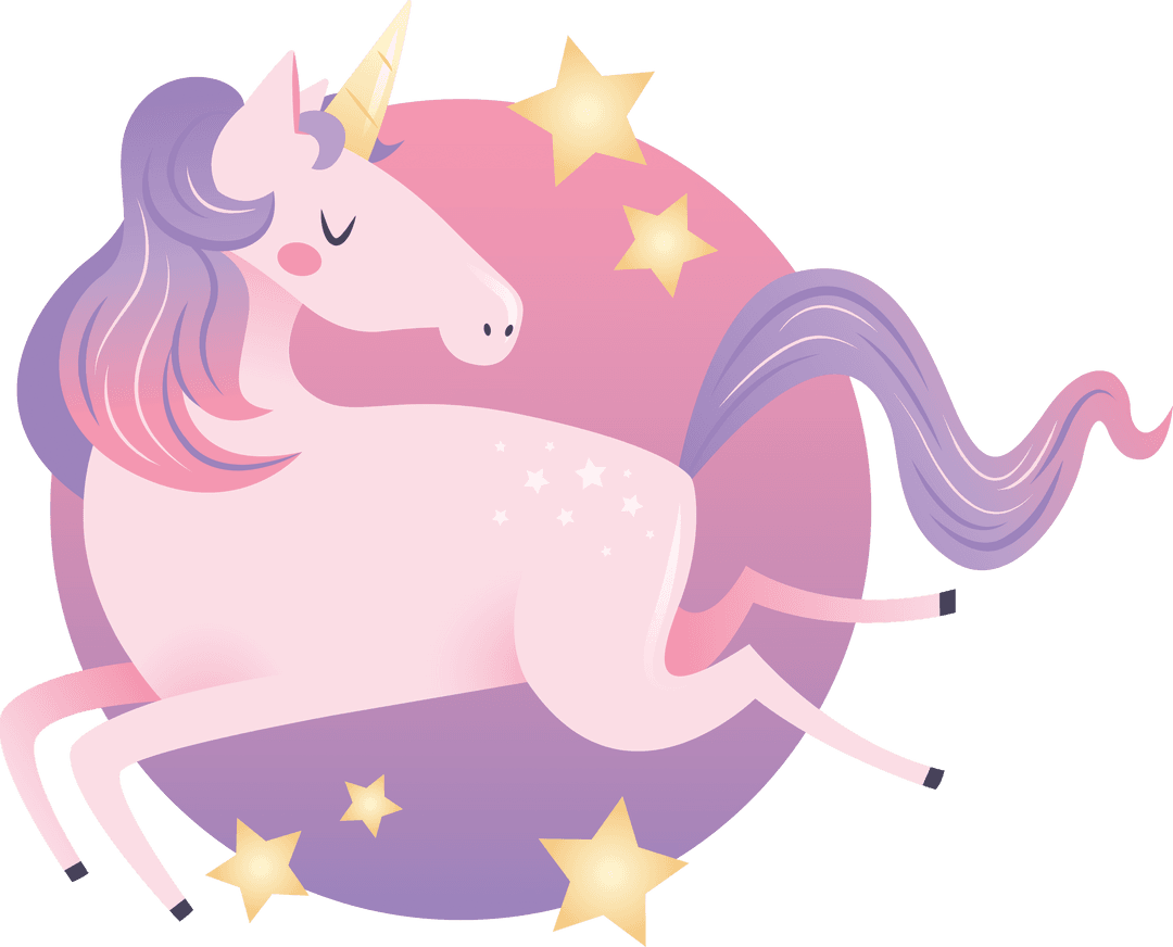 Magical Pink Unicorn with Stars Cozy Transparent Illustration
