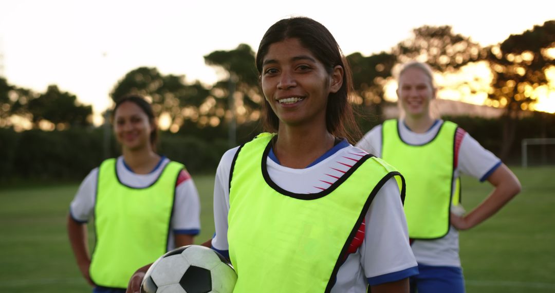 Female Soccer Players Smiling During Team Practice at Sunset - Free Images, Stock Photos and Pictures on Pikwizard.com