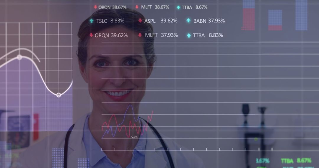 Smiling Female Doctor with Digital Medical Data Display