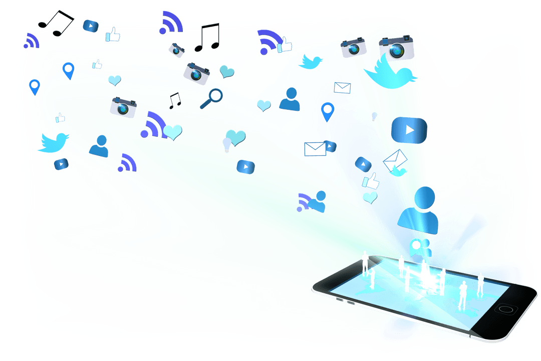 Digital Symbols Streaming from Smartphone on Transparent Background