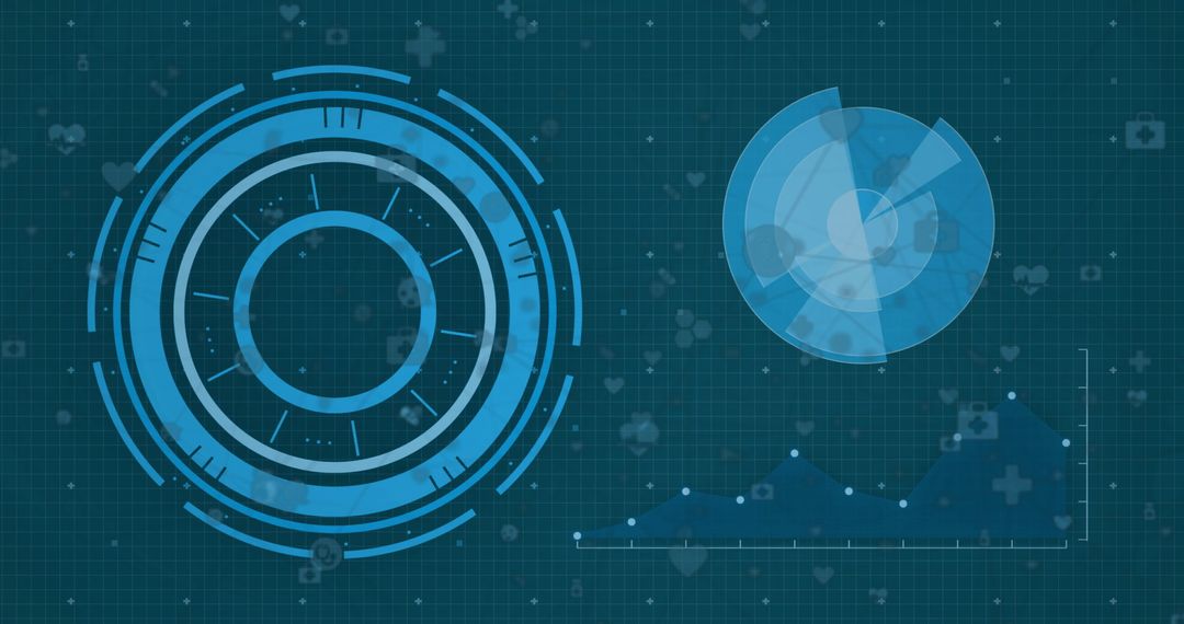 Futuristic Digital Interface with Tech Icons and Graph