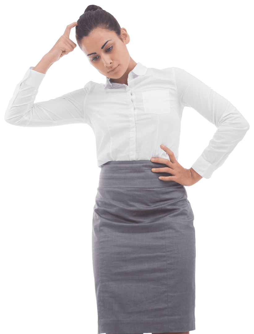 Transparent Businesswoman Scratching Head in Decision Making