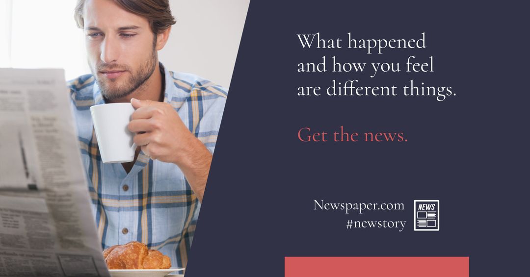 Man reading newspaper reflecting thoughtfulness and morning routine