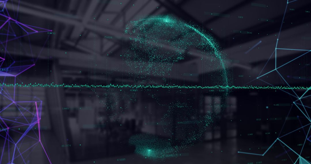 Abstract Digital Globe with Neon Network in Modern Office
