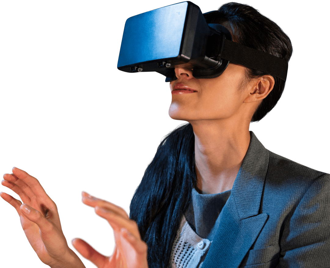 Transparent VR Experience: Woman Engaging with Futuristic Technology