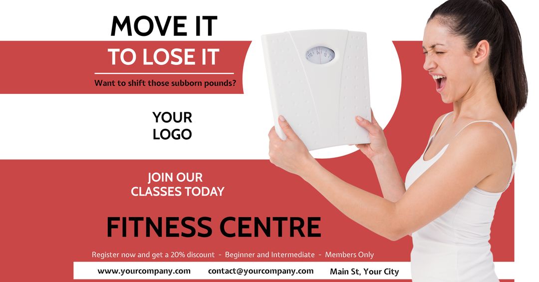 Enthusiastic Woman with Scale for Fitness Promotion