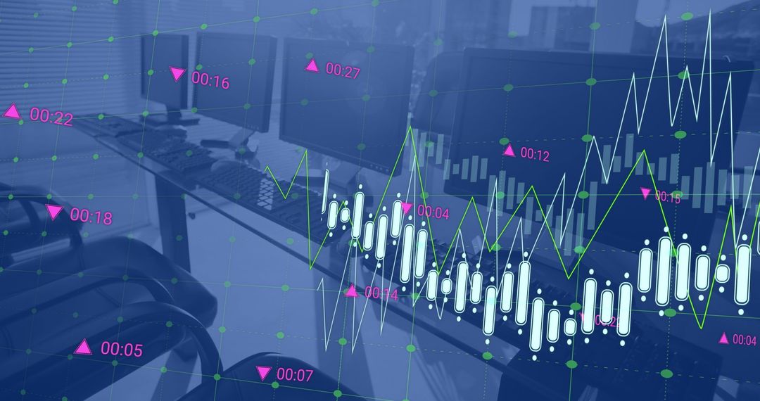 Digital Financial Data over Workplace Monitors Concept