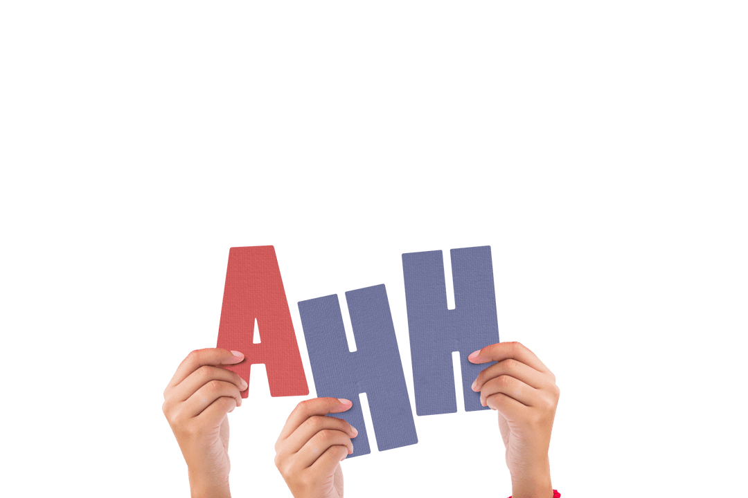 Transparent Background Hands Holding Colorful AHH Letters