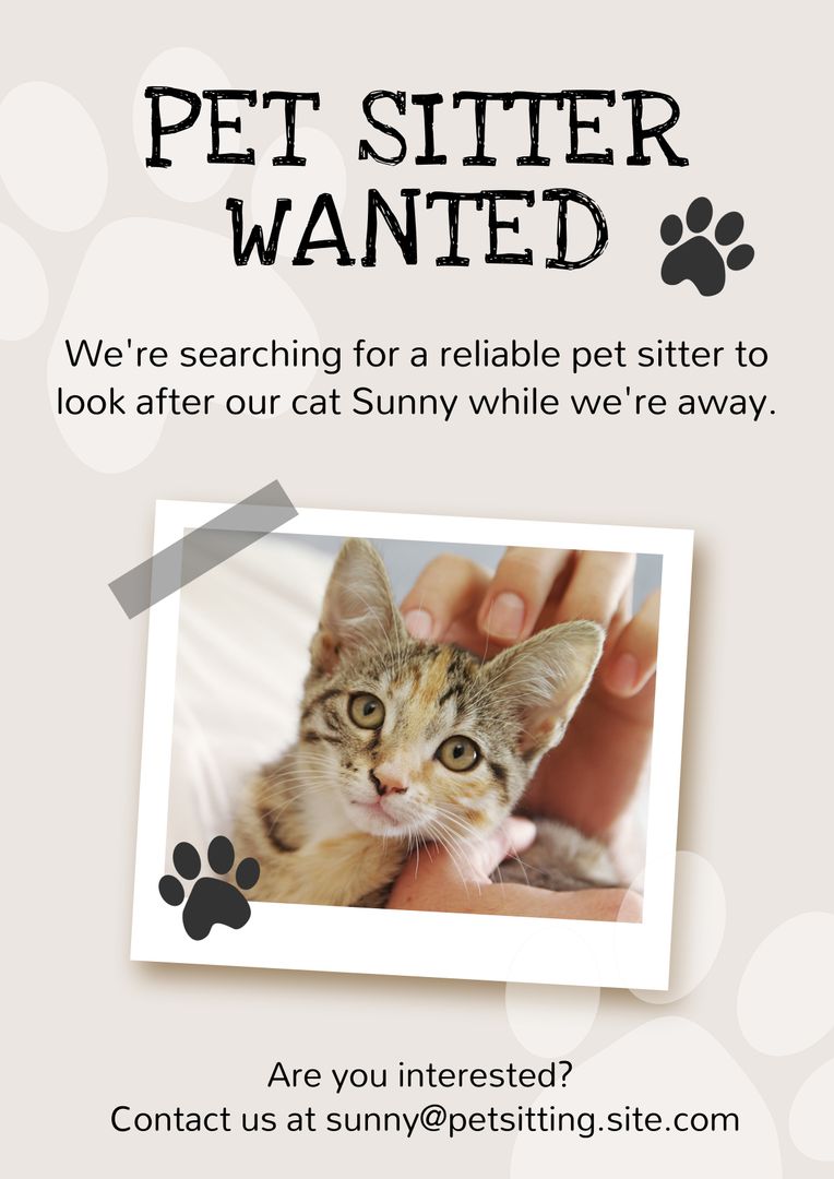 Pet Sitter Wanted Poster Featuring Adorable Kitten