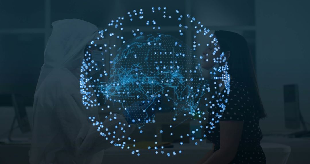 Innovative IT Professionals Analyzing Digital Globe Projection