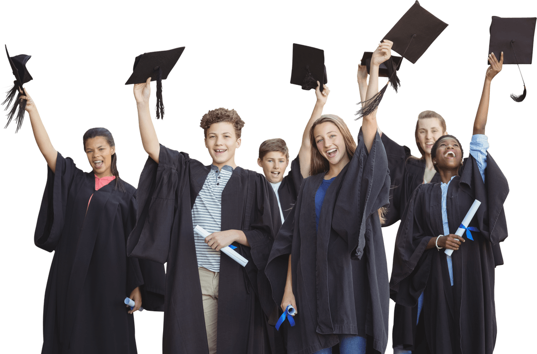 Joyful Students Celebrating Graduation in Transparent PNG