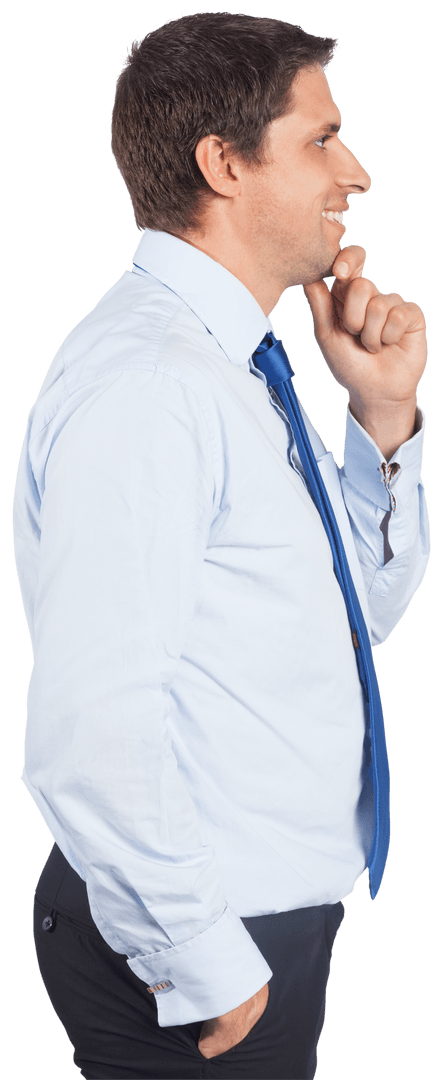 Transparent Thinking Businessman Touching His Chin Side View