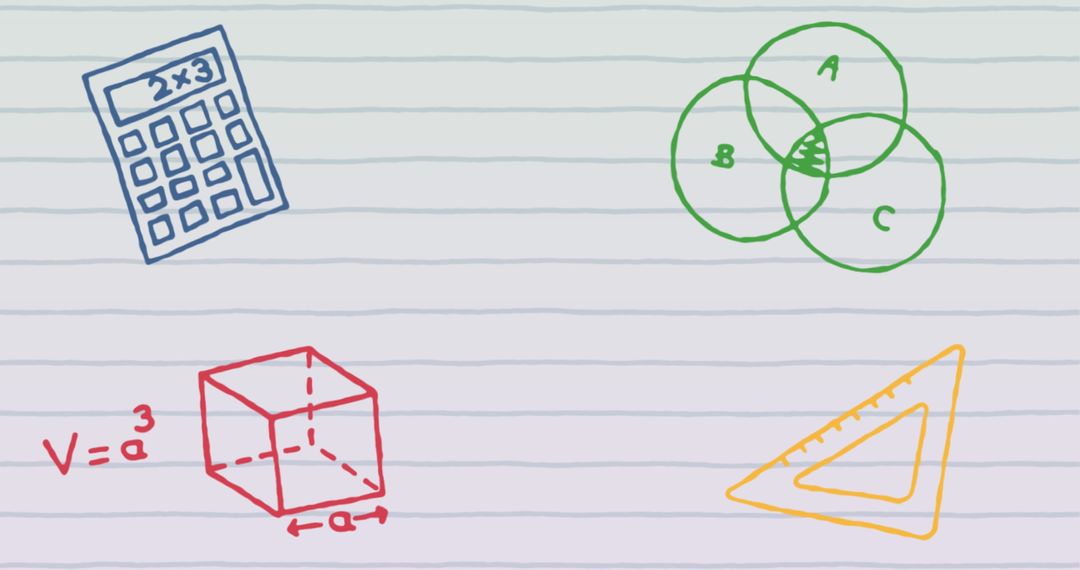 Colorful Math and Geometry Icons on Lined Paper Background
