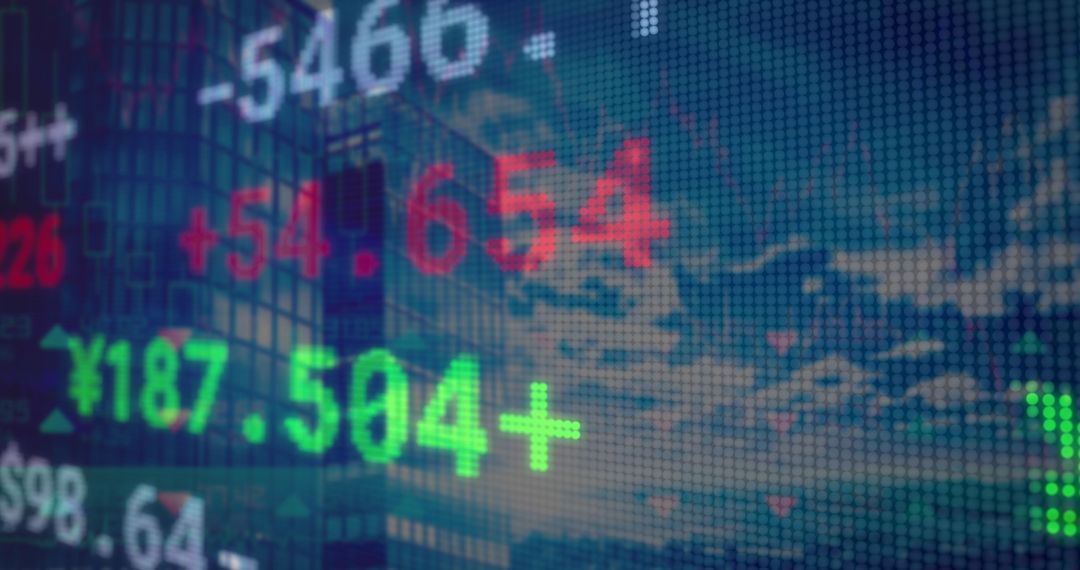 Digital Interface with Stock Market Data Overlay on Cityscape